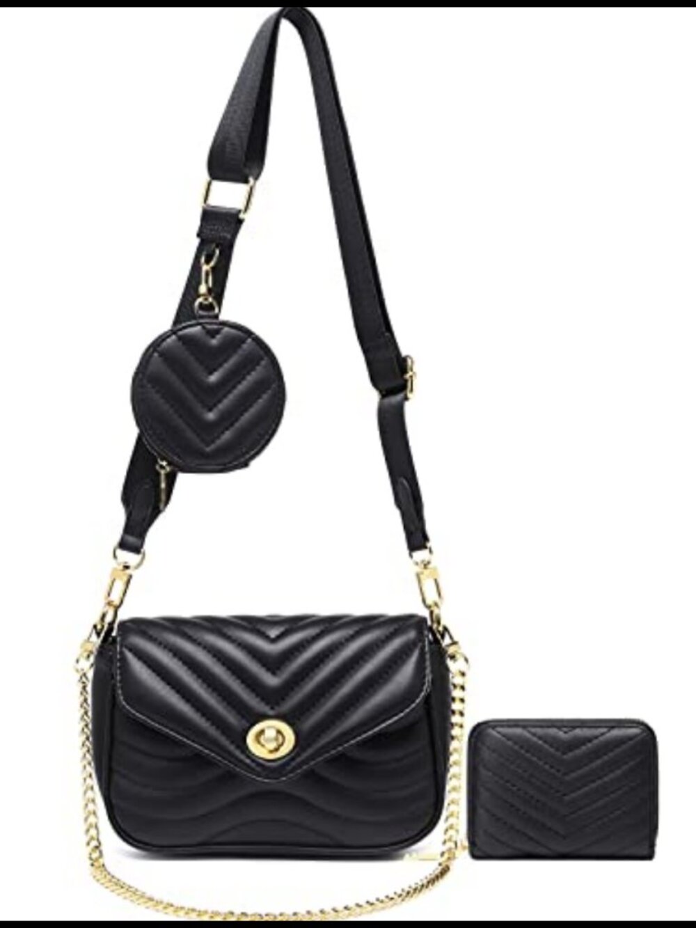 Quilted Faux Leather Crossbody Bag Set with Coin Purse Card Holder
